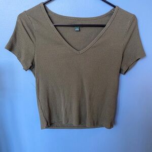 WILD FABLE- Olive Green Ribbed and Cropped Tee, Size Medium
